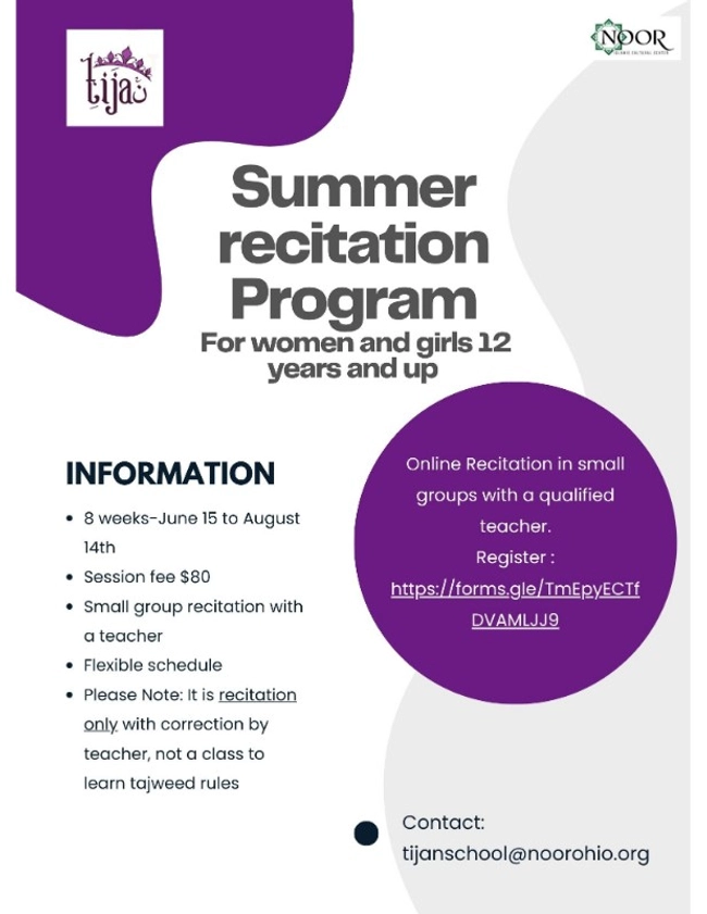 Summer Recitation Program for Women and Girls 12+