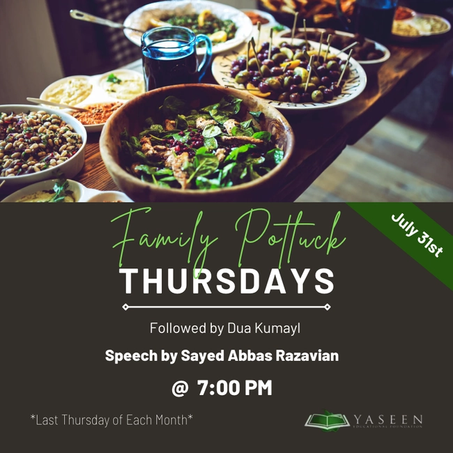 Monthly Family Potluck & Dua Kumayl