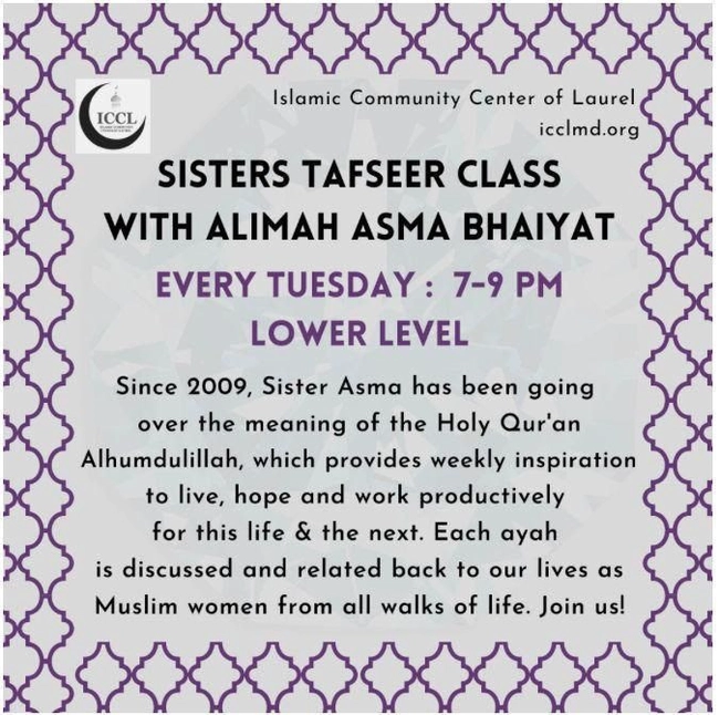 Sisters Tafseer Class with Alimah Asma Bhaiyat