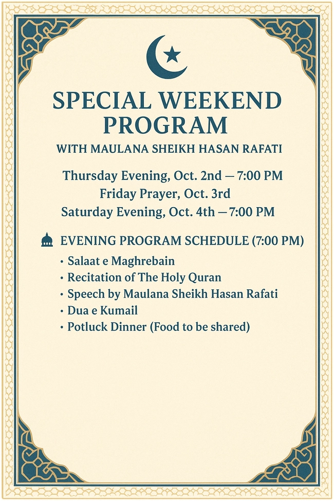 Special Weekend Program with Maulana Sheikh Hasan Rafati