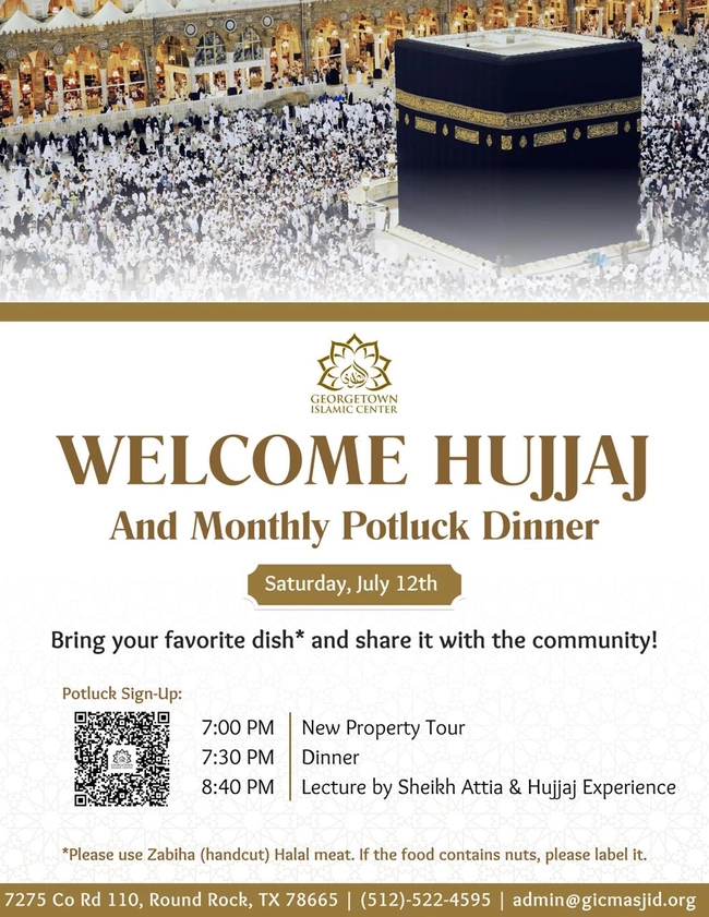 Welcome Hujjaj and Monthly Potluck